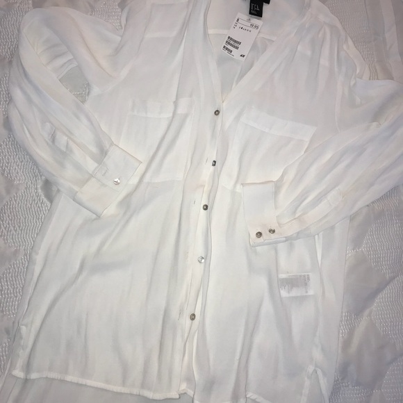 white sheer button down shirt